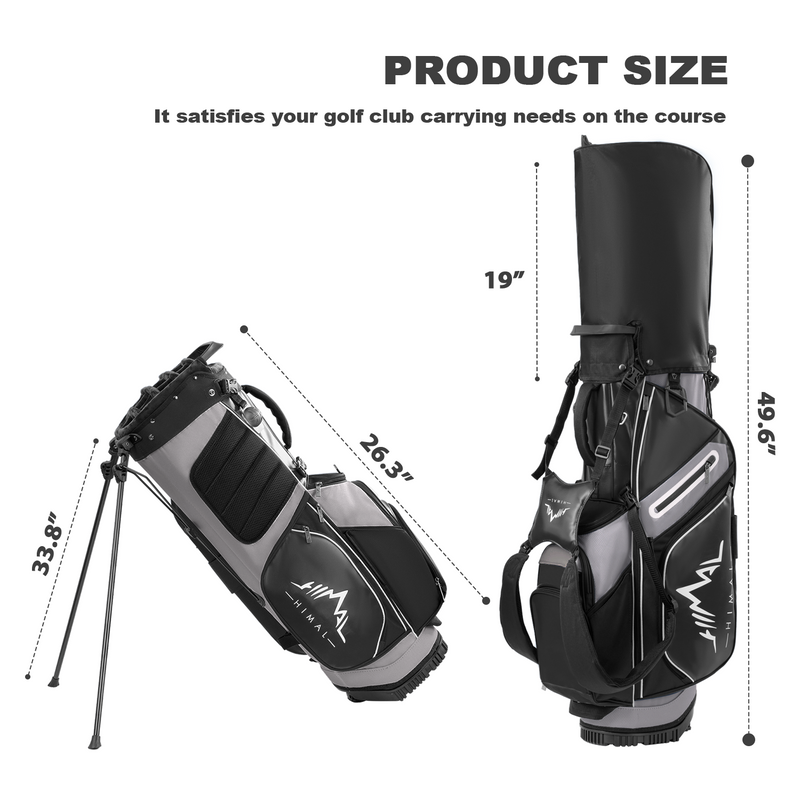 14-Way PU Leather Golf Stand Bag-Pure Black Gray