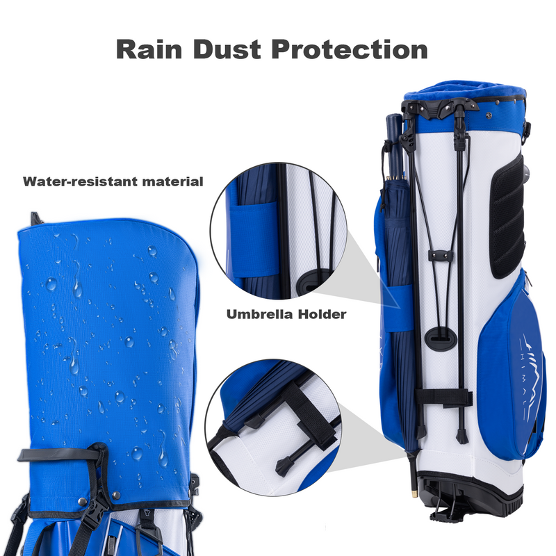 14-Way PU Leather Golf Stand Bag-Royal Blue White