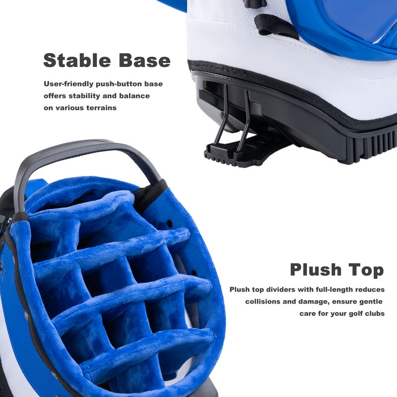 14-Way PU Leather Golf Stand Bag-Royal Blue White