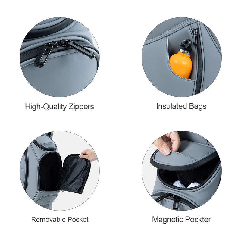 Premium 14-Way Leather Golf Stand Bag – Lightweight & Ergonomic with Full-Length Dividers-Grey