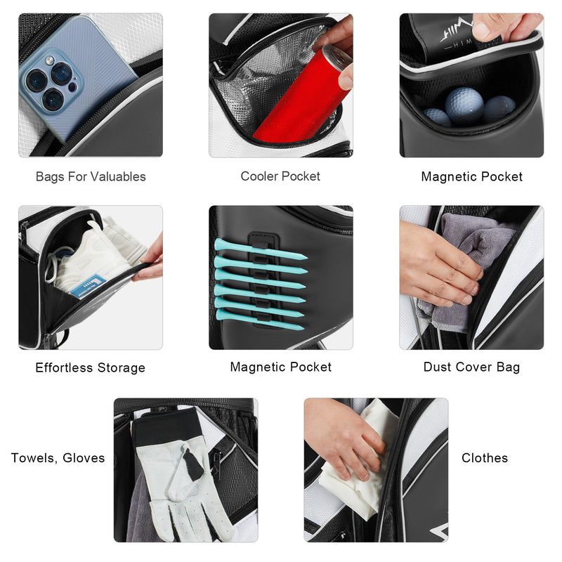 14-Way Golf Cart Bag with Full Length Divider-Black White