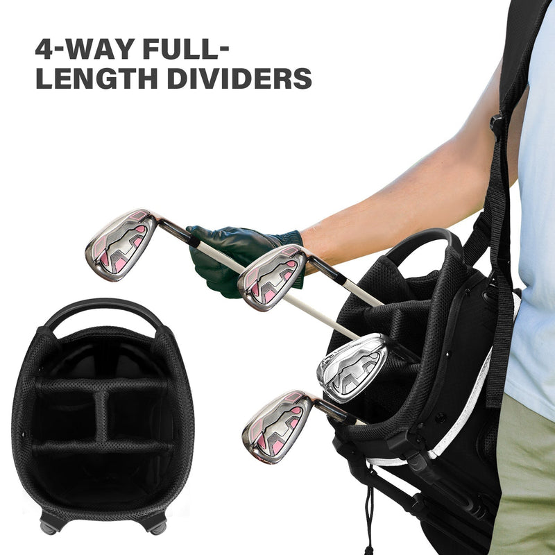 4-Way Golf Stand Bag-Pure Black White