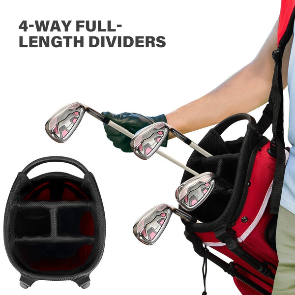 4-Way Golf Stand Bag-Bright Red White