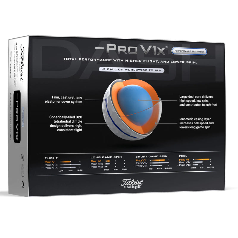 Titleist Pro V1x Left Dash AIM Performance Alignment Golf Balls - Blue